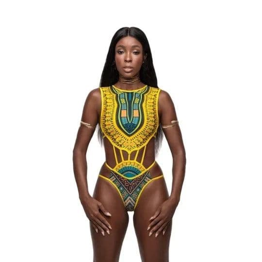 image-Women's One-Piece Swimsuit - Floral Yellow XXL