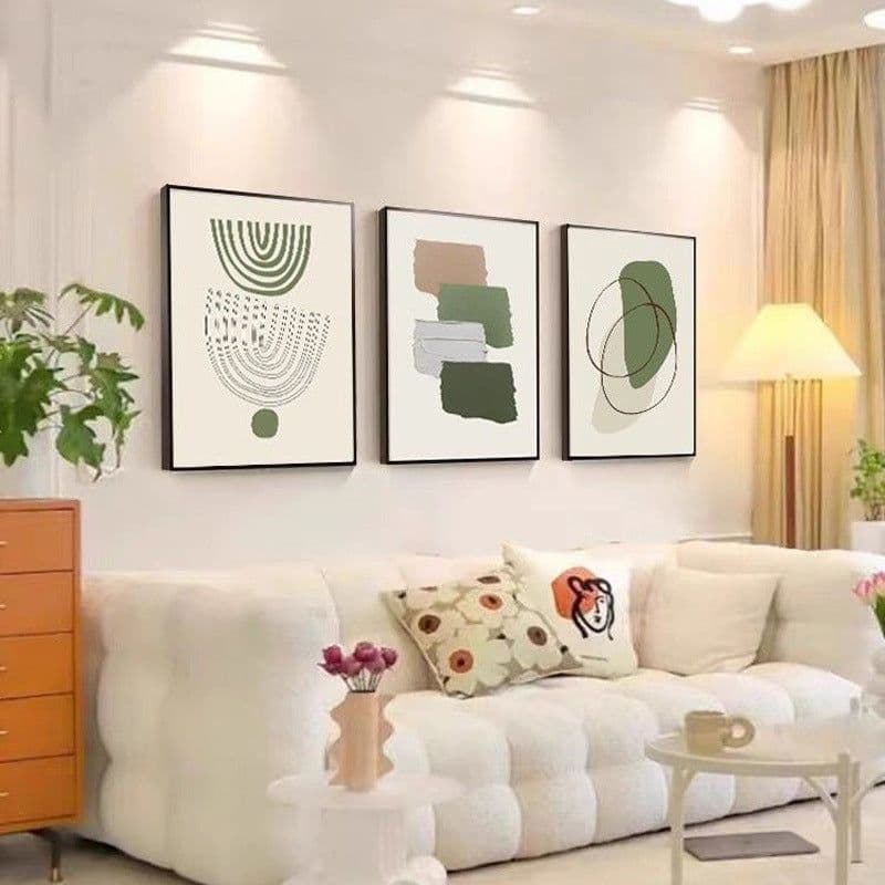 image-Modern Minimalist Living Room Morandi Abstract Sofa Background Wall Three-piece Painting