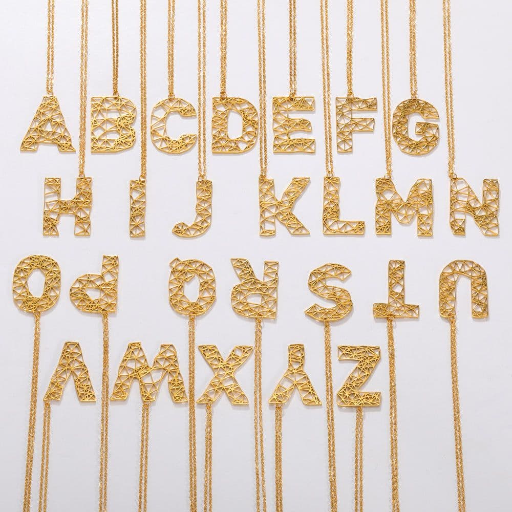 image-European and American new 26 English letter necklace hollow exaggerated large letter necklace men and women same style letter pendant necklace
