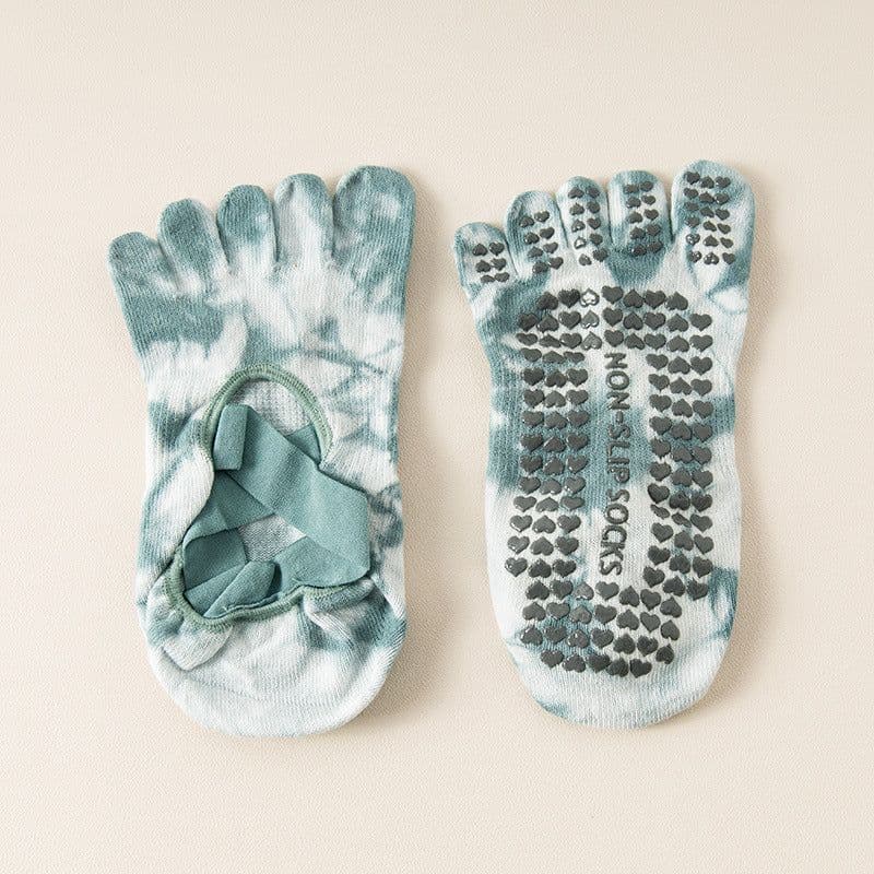 image-Women's Tie-Dye Five-Toe Yoga Socks - Non-Slip Cotton