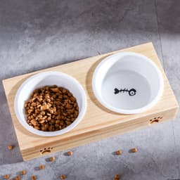 image-Bamboo Frame Ceramic Pet Bowl - Large Bamboo, Stainless Steel