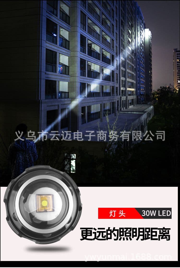 image-Cross-border P70 zoom flashlight upgrade TYPE-C USB charging with output XHP70 strong light P90 flashlight