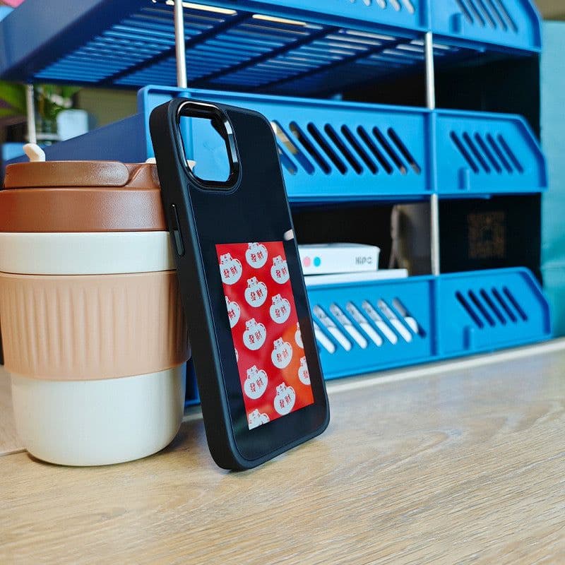 image-DIY Ink Screen Phone Case for iPhone 14/15Pro - Black, Shockproof, NFC