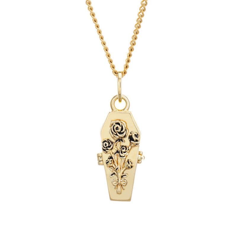 image-Copper Rose Coffin Necklace - Silver Plated 41-50cm
