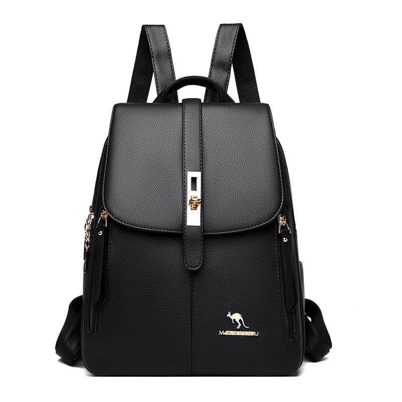 image-Women's Backpack - Black Soft PU Leather Waterproof