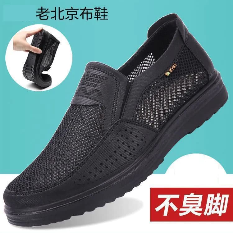 image-Men's Casual Beijing Cloth Shoes - Grey Flat Heel Loafers Size 44