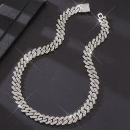 image-Box Buckle 14mm Bar Cuban Chain Cross-Border Explosive Fashion Light Luxury Domineering Full Diamond Alloy Necklace Cross-border Exclusive Supply