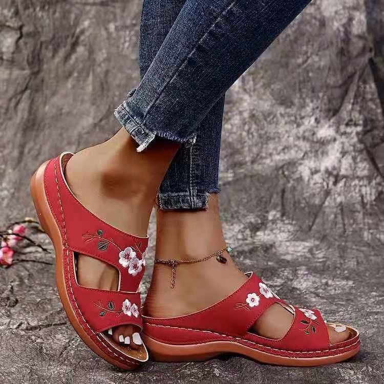 image-2022 Green Wedge Flower Sandals - Beach Casual Roman Sandals Women Size 43