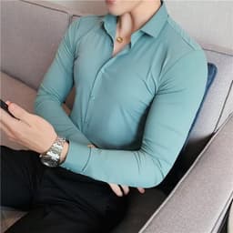 image-Men's Long Sleeve Shirt - Dark Gray Cotton Slim Fit