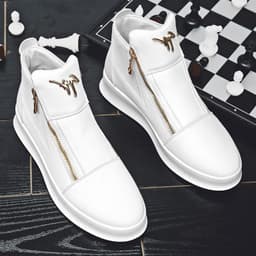 image-Men's White PU Leather Mid-Top Sneakers - Casual