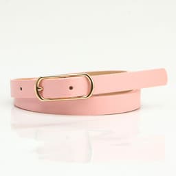 image-Simple Beige Women's PU Belt - Oval Buckle