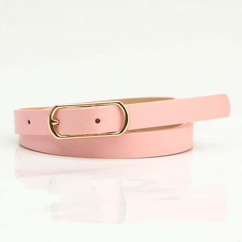image-Simple Beige Women's PU Belt - Oval Buckle