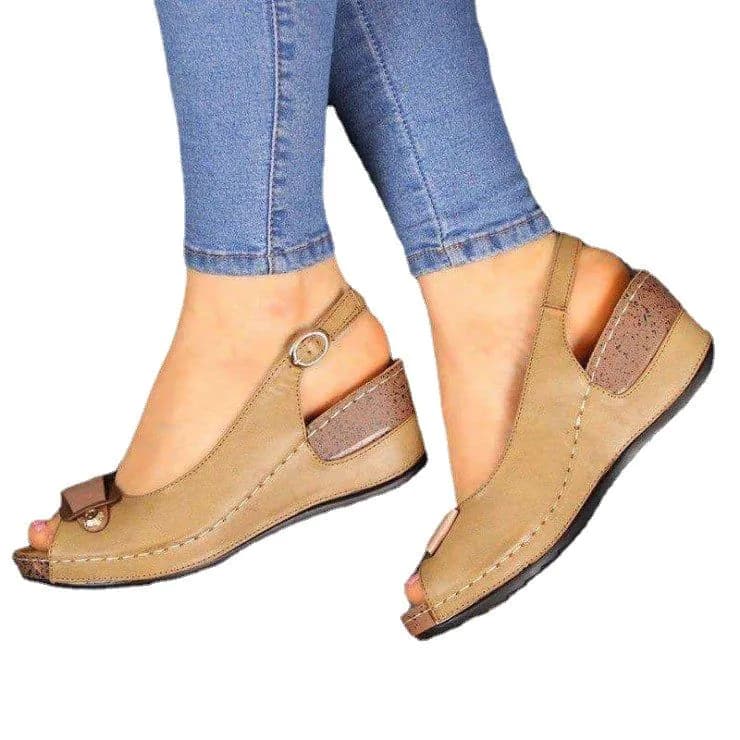 image-Khaki Roman Sandals Fish Mouth Buckle Women Size 43