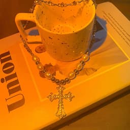 image-Necklace Cross Pearl Pendant Unisex Vintage