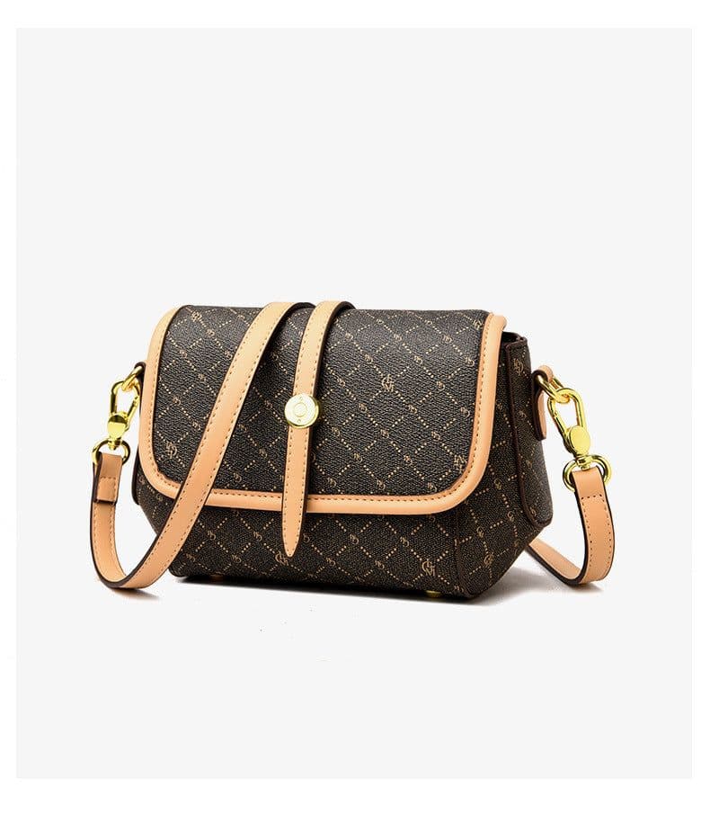 image-Women's PVC Shoulder Bag - Coffee Letter Small Square