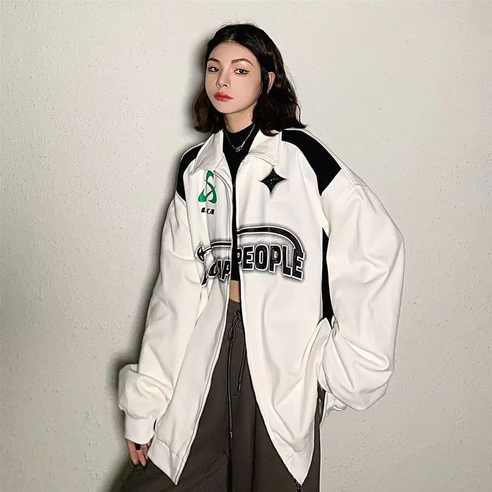 image-White Polyester Sweater Women's Loose Stand Collar