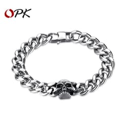 image-OPK Titanium Steel Cuban Chain Bracelet - Skull Design