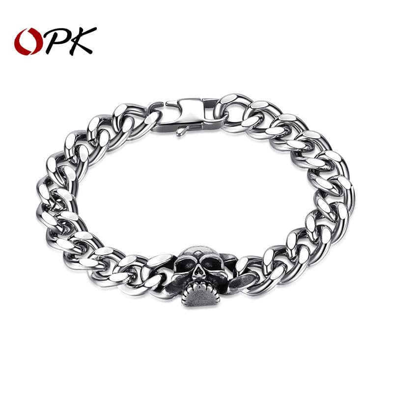 image-OPK Titanium Steel Cuban Chain Bracelet - Skull Design