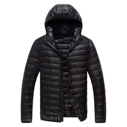 image-Men's Down Jacket - Light Grey Stand Collar Hooded