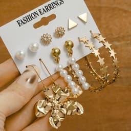 image-Cross-border Hot Selling European and American Fashion Geometric Earrings Set Flower Earrings Pearl Star Earrings Daisy Heart Stud Earrings