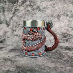 image-Chinese Dragon Beer Mug - Stainless Steel 550ml Gold