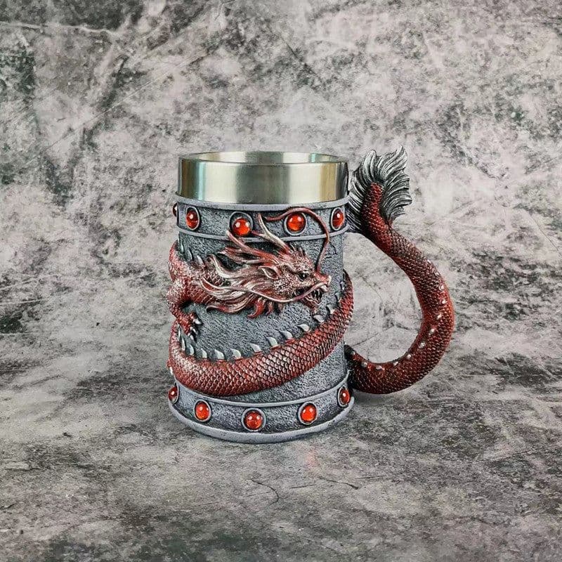image-Chinese Dragon Beer Mug - Stainless Steel 550ml Gold