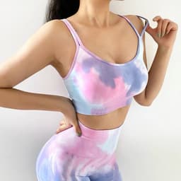 image-Tie-Dye Yoga Suit - Pink/Green Seamless Set for Women, L Size