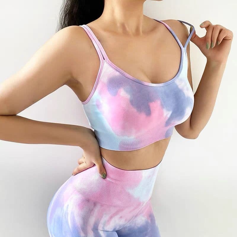 image-Tie-Dye Yoga Suit - Pink/Green Seamless Set for Women, L Size