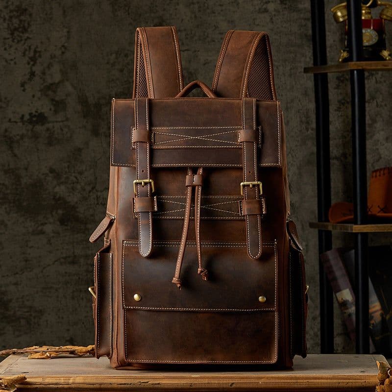 image-Handmade cowhide large-capacity backpack men's personality retro European and American casual youth backpack top layer cowhide travel bag