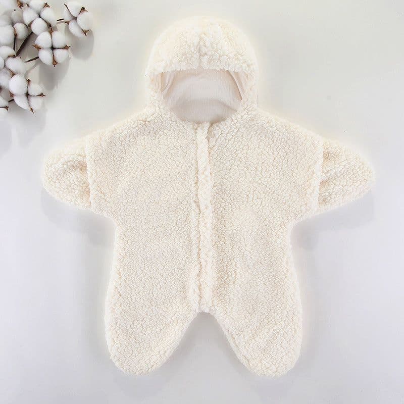image-Baby Jumpsuit - Red Sherpa Star Winter Romper, Quilted, Hooded, Thickened