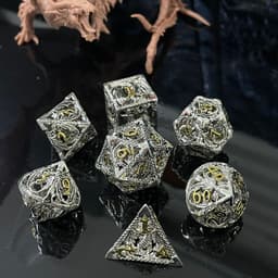 image-Metal D20 Dice - Hollow Dragon Design Green w/ Red Numbers