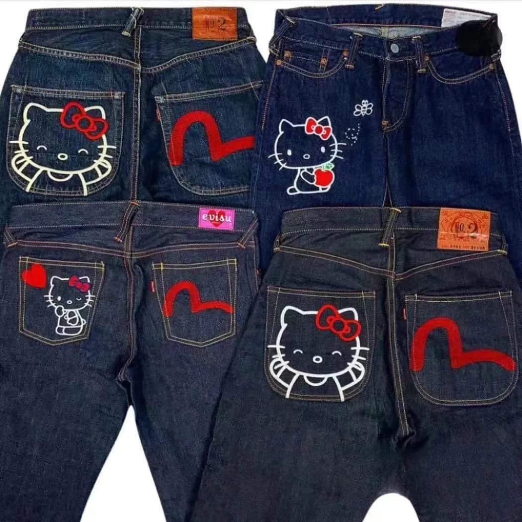 image-2023 Hello Kitty Print Jeans Loose Straight Pants