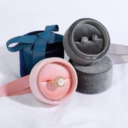 image-Cylindrical Velvet Jewelry Box - Ring Storage