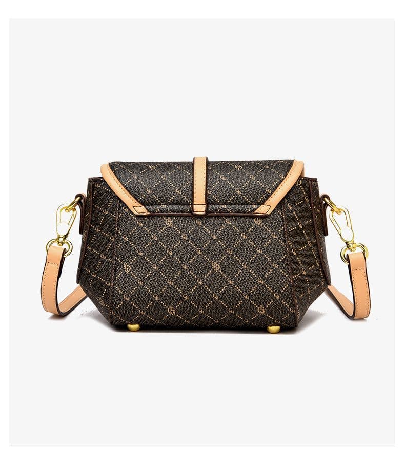 image-Women's PVC Shoulder Bag - Coffee Letter Small Square