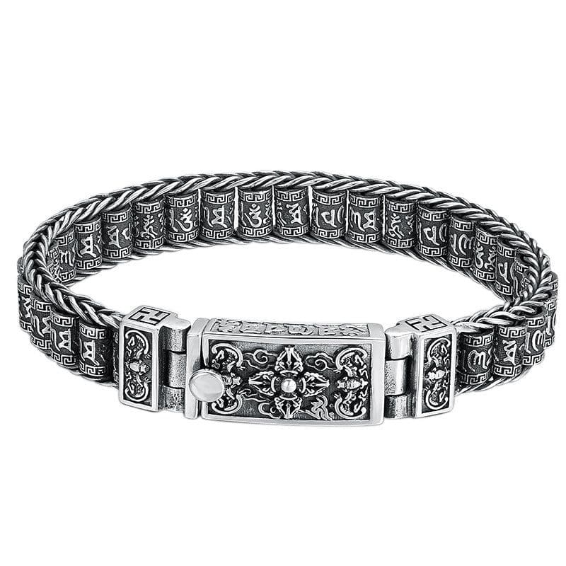 image-Wholesale s925 sterling silver hand men's Thai silver retro cross magic pestle personalized six-character mantra runner bracelet