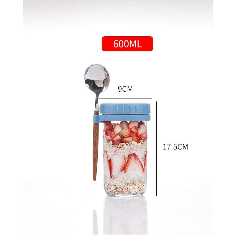 image-Oatmeal Cup Overnight Oatmeal Cup Breakfast Cup with Spoon Lid Mason Cup Glass Salad Jar Yogurt Cup