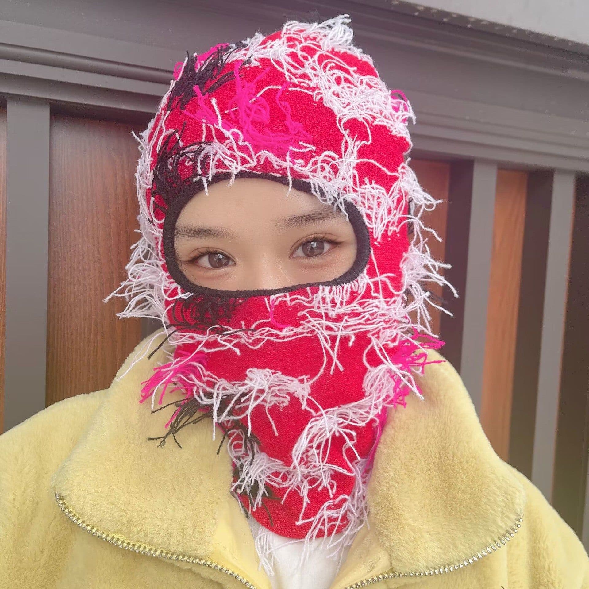 image-Camouflage Knitted Balaclava Hat - Polyester Coffee