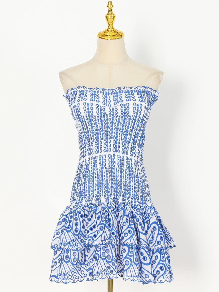 image-A-Line Skirt Dress - Black Strapless Embroidery