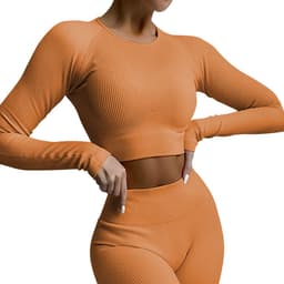 image-2021 Yoga Suit - Brown Four-Piece Set, Short Sleeve, Leggings, Size S
