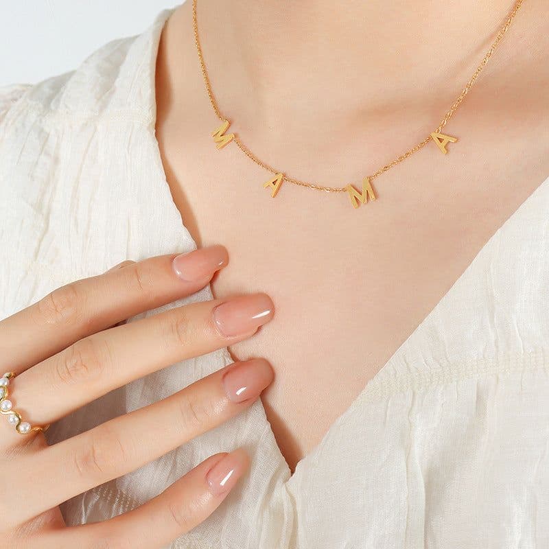 image-Versatile niche design MAMA Mother's Day gift jewelry stainless steel gold-plated personalized letter pendant clavicle necklace