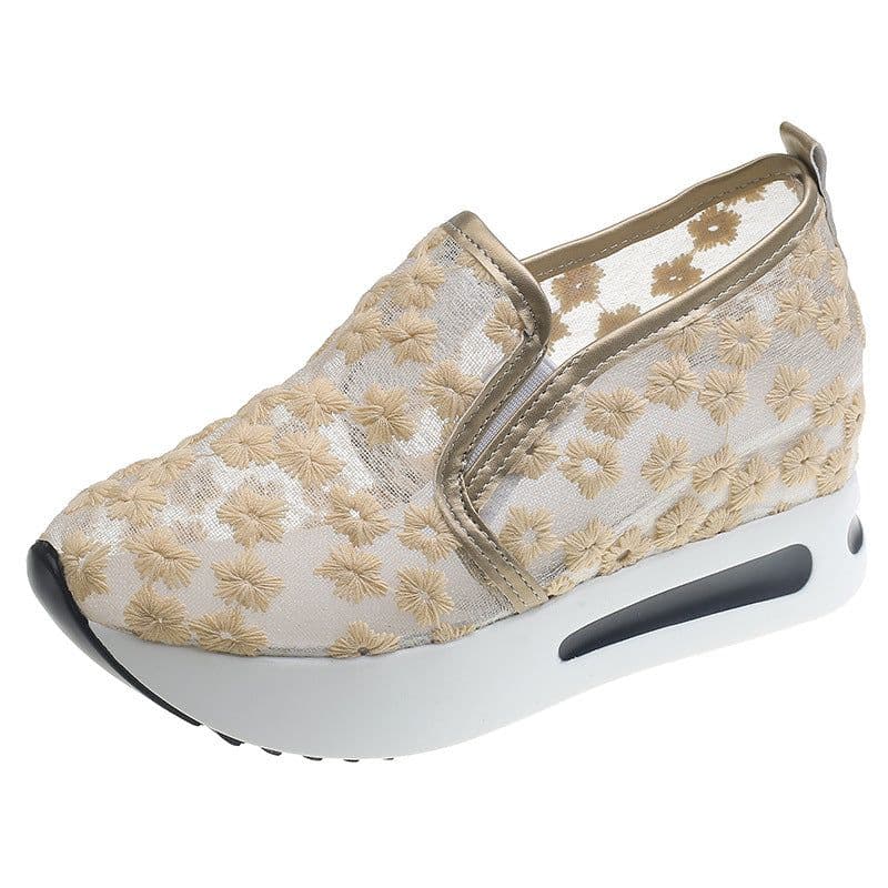 image-Platform Sole Mesh Shoes - Khaki Women's Size 35
