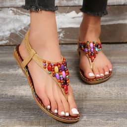 image-Women's Beaded Herringbone Sandals - Beige Size 43
