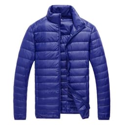 image-Men's Down Jacket - Light Grey Stand Collar Hooded