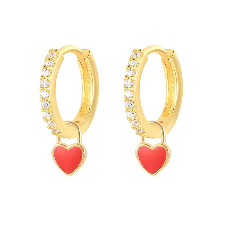 image-S925 Heart-Shaped Earrings - Platinum-White Oil Drop