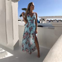image-2023 new spring and summer ebay European and American foreign trade printed chiffon dress sleeveless holiday beach slit long skirt
