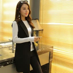 image-Women's 2023 Spring Sleeveless Vest, Off-White 2XL Korean Style Suit Waistcoat