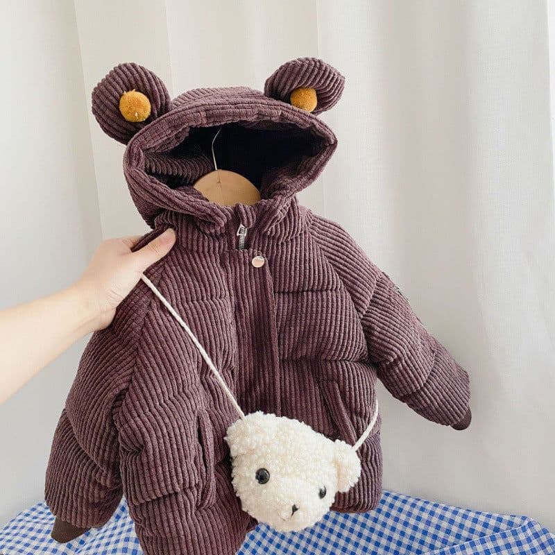 image-Girls Cartoon Hooded Winter Coat - Thickened Cotton - Brown
