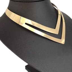 image-Metal Collar Necklace - Gold/White Zinc Alloy