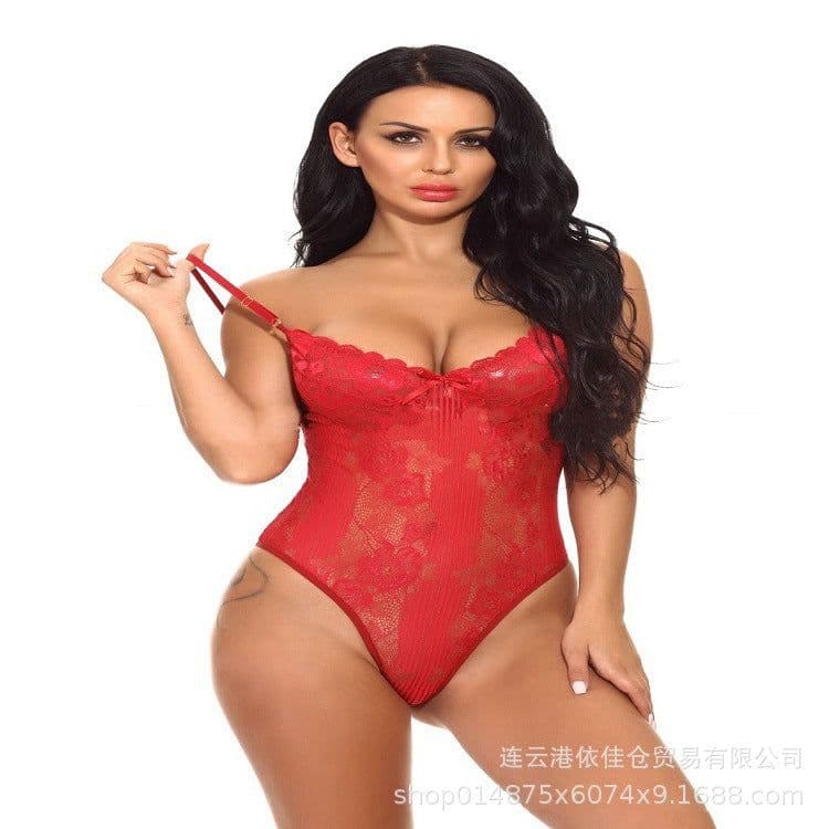 image-Black Lace Backless Erotic Bodysuit Lingerie Halter One Piece Sexy Temptation