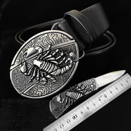 image-Men's Belt Knife - Trendy PU Leather, Alloy Buckle, 130cm